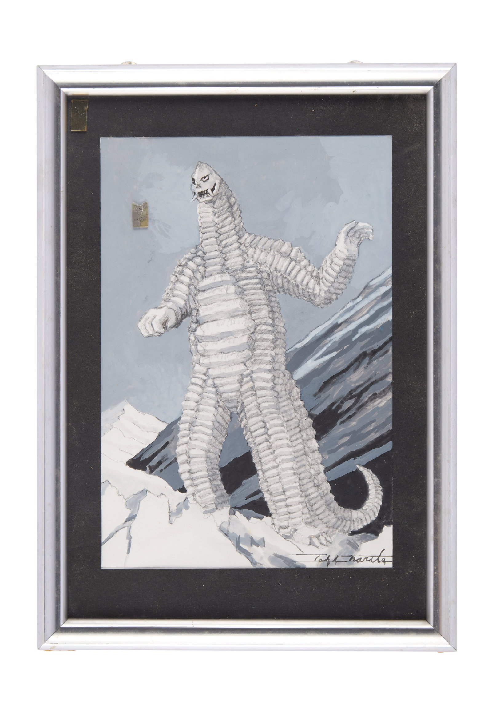 Tohl Narita | Original ?Red King" Concept Artwork: An original concept painting of Red King by Tohl Narita, the famed original character designer of Ultraman and many of the original kaiju monsters. The painting is realized in white and gray tones on