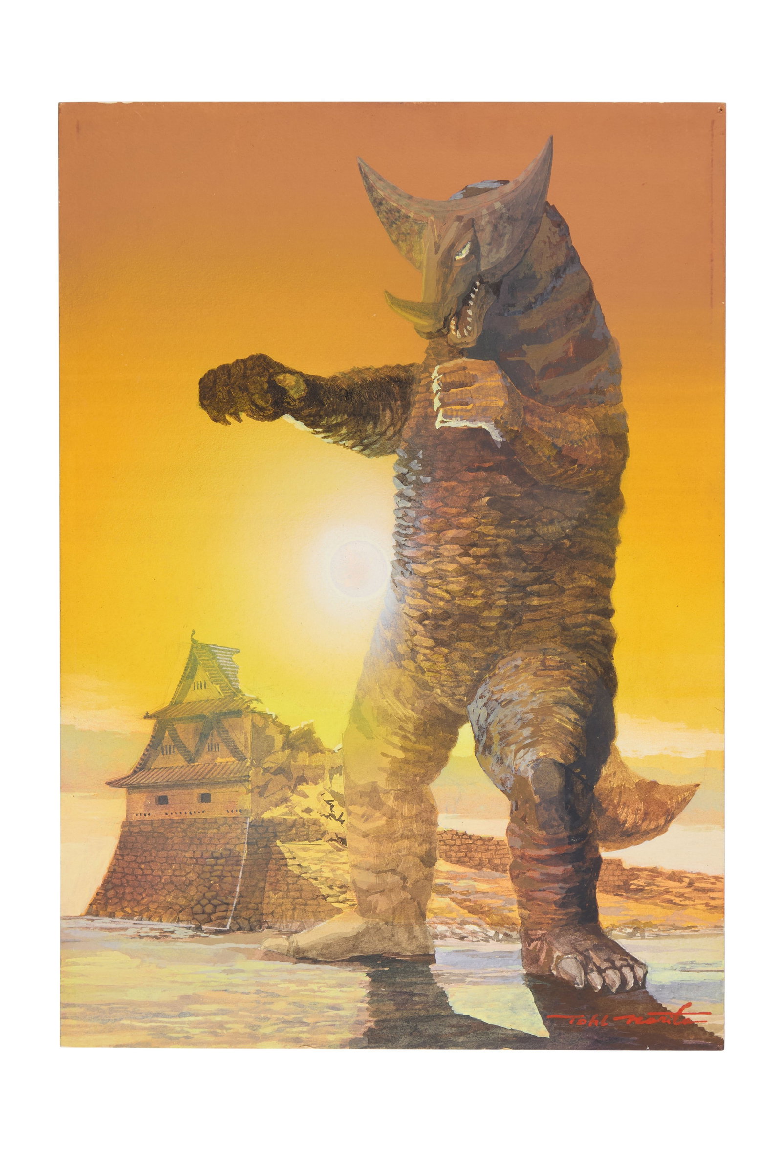 Tohl Narita | Original ?Gomora" Painting: An original painting of Gomora by Tohl Narita, the famed original character designer of Ultraman and many of the original kaiju monsters. The painting is a late-period work featuring the kaiju poised