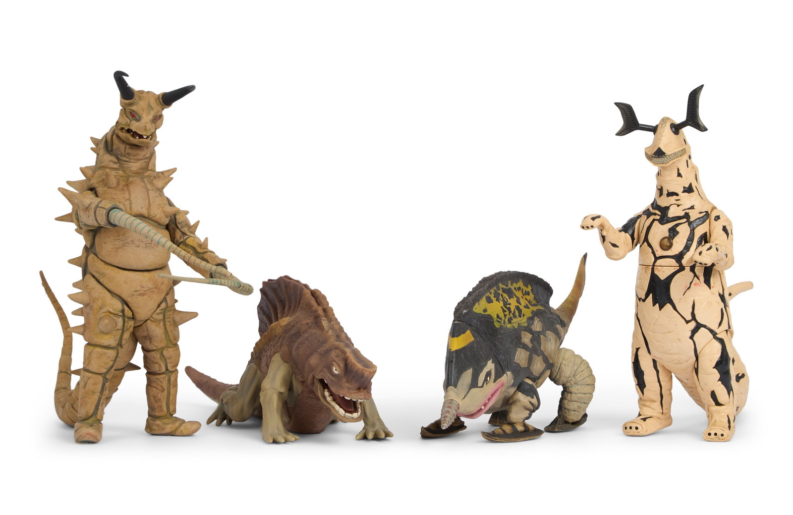 Sofubi | Kaiju Figures (4): A group of four kaiju figures including Gudon (Billiken Shokai), Eleking (Bandai), Gubila (X-Plus), and Gavadon B (BanPresto). From the Estate of Sompote Sands
