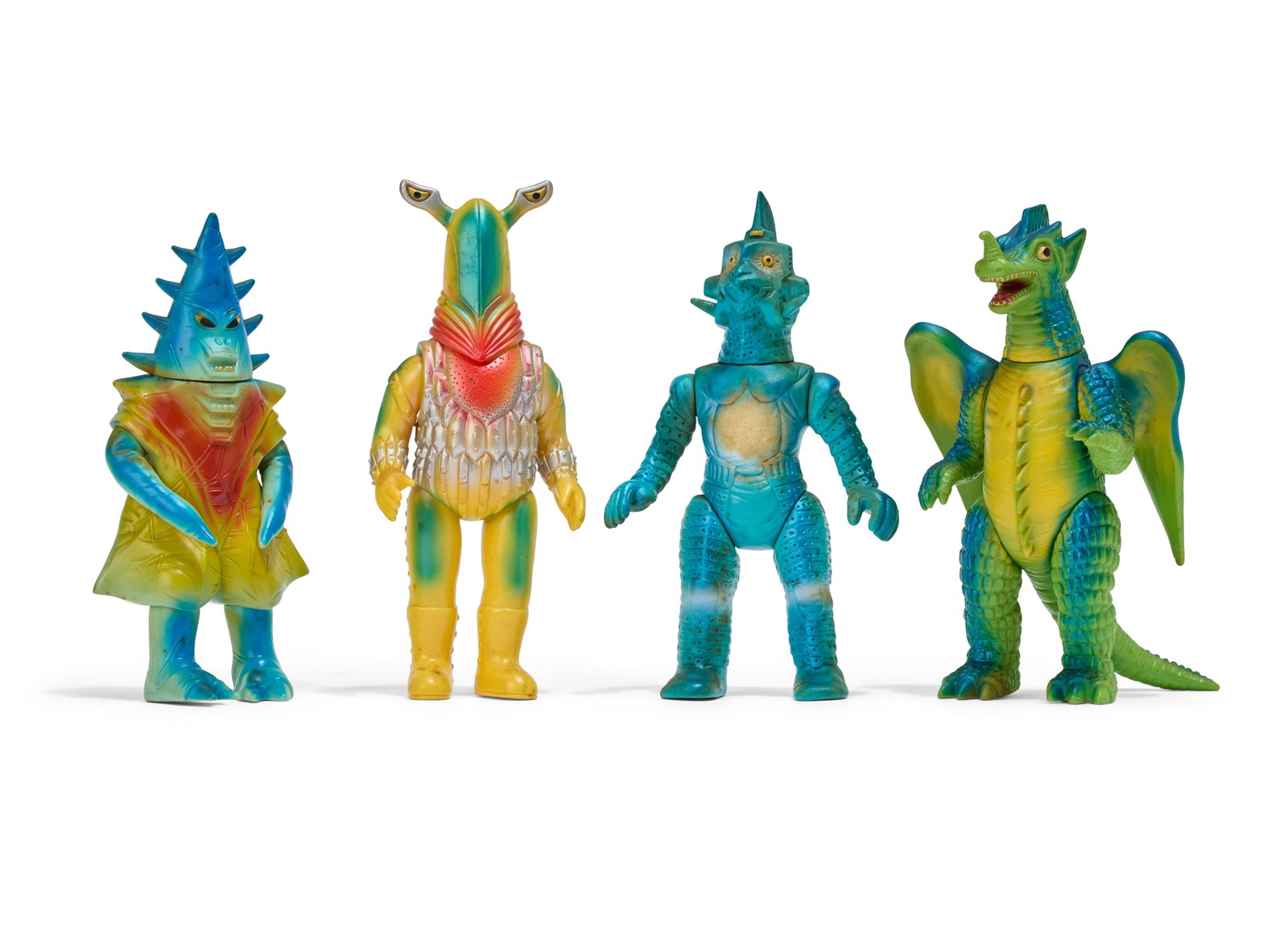 Sofubi | Vintage Bandai Kaiju Figures (4): A group of four vintage Bandai Bullmark Kaiju figures, including Pegassa, Sasahiller, Windom, and Chameleking. From the Estate of Sompote Sands