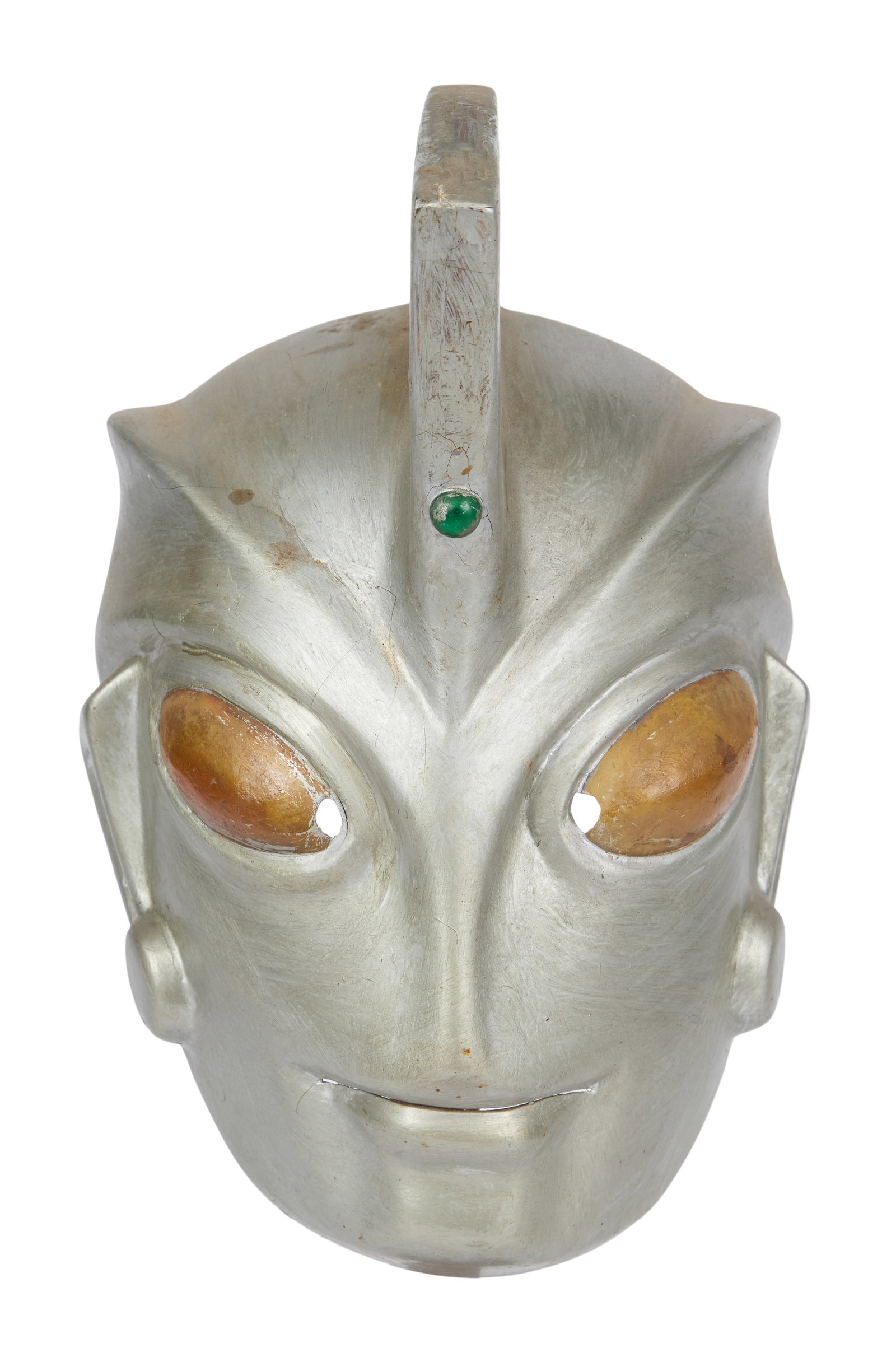 Ultraman Ace | Production-Made Mask Circa 1980s+: An original mask of Ultraman Ace made for a film and/or television production featuring the character circa 1980s+. The mask is comprised of fiberglass and resin, hand-painted to appear metallic.