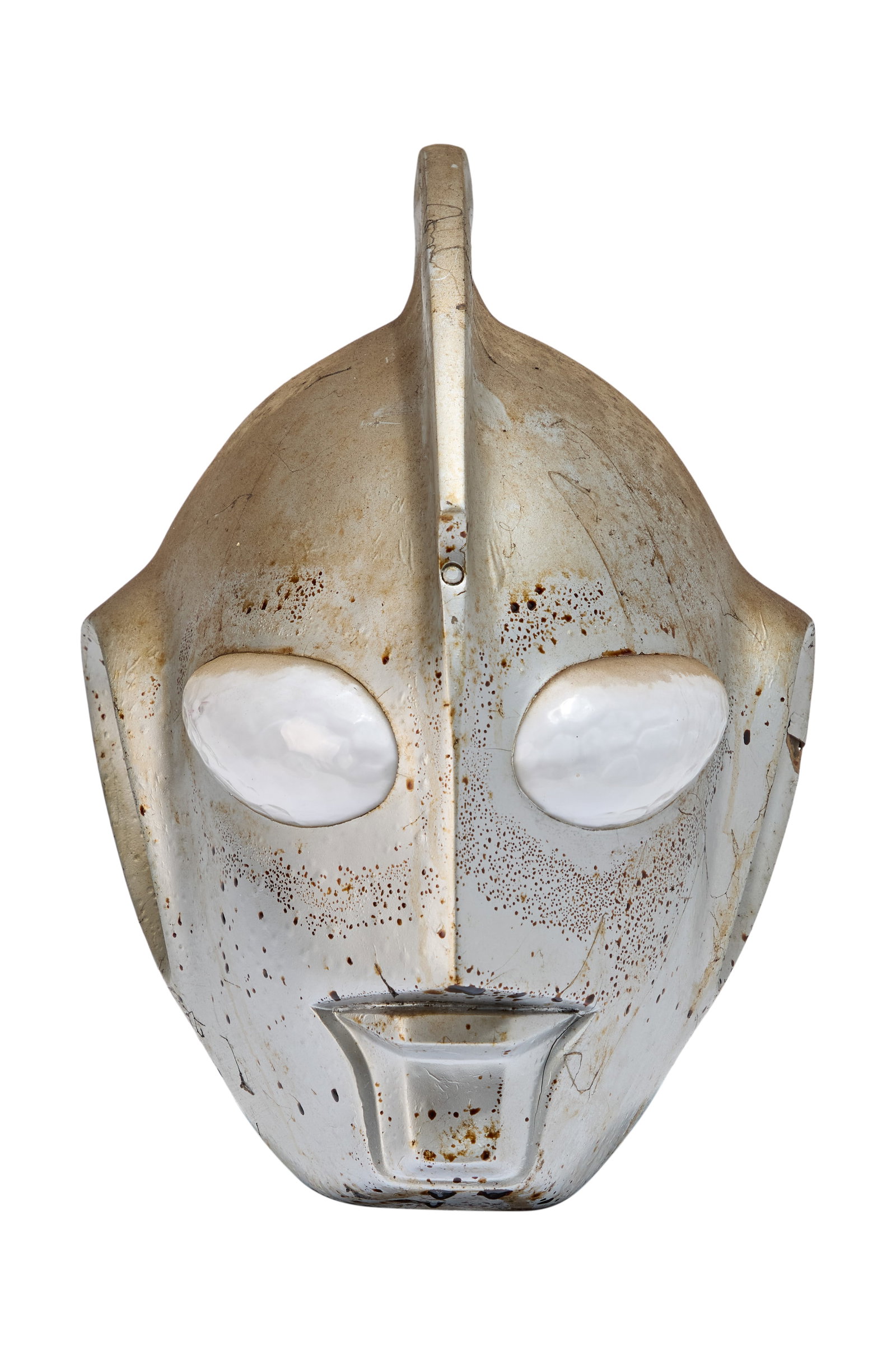 Ultraman Cosmos | Production-Made Mask from Circa 2000s+: An Ultraman Cosmos mask made for an unknown production and/or live show circa 2000s+. The mask is comprised of fiberglass with an outer layer to appear metallic. It contains two eyepieces. Wear is