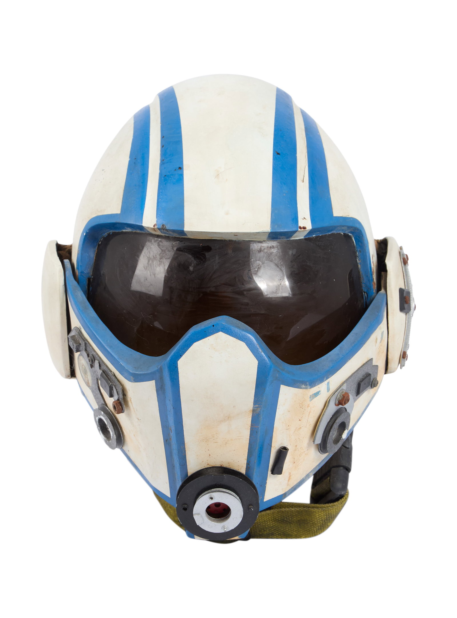 Project Ultraman | Earth Defense Force Fighter Pilot Helmet: A helmet for an E.D.F. (Earth Defense Force) fighter pilot from the production of the infamously unreleased 2007 series Project Ultraman. The helmet is comprised of fiberglass and resin, features pain
