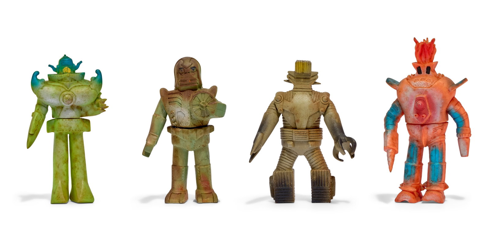 Sofubi | Vintage ?Super Robot Mach Baron" Figures (4): A collection of four vintage Bullmark figures from Super Robot Mach Baron (Nihon Gendai Kikaku, 1974-1975). Includes Hail V2, Junkers F2, Tegel GT, and Walter UO. From the Estate of Sompote Sands