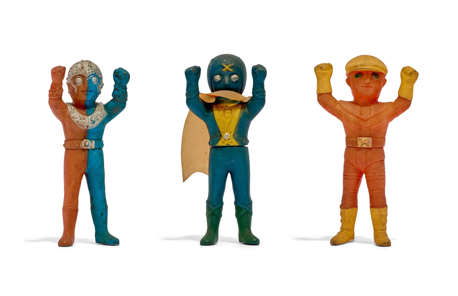 Sofubi | Vintage Popy Superhero Figures (3): A collection of three vintage superhero sofubi figures by Popy. Includes Robot Detective K, Diamond Eye, and Android Kikaider. From the Estate of Sompote Sands