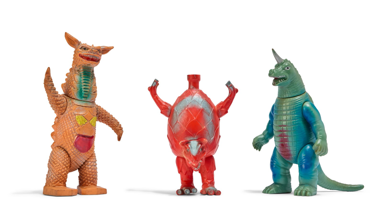 Sofubi | Vintage Kaiju Figures (3): A group of three vintage Kaiju figures, including Gango (Marusan), Kendoros (Bullmark), and Neronga (Bullmark). From the Estate of Sompote Sands
