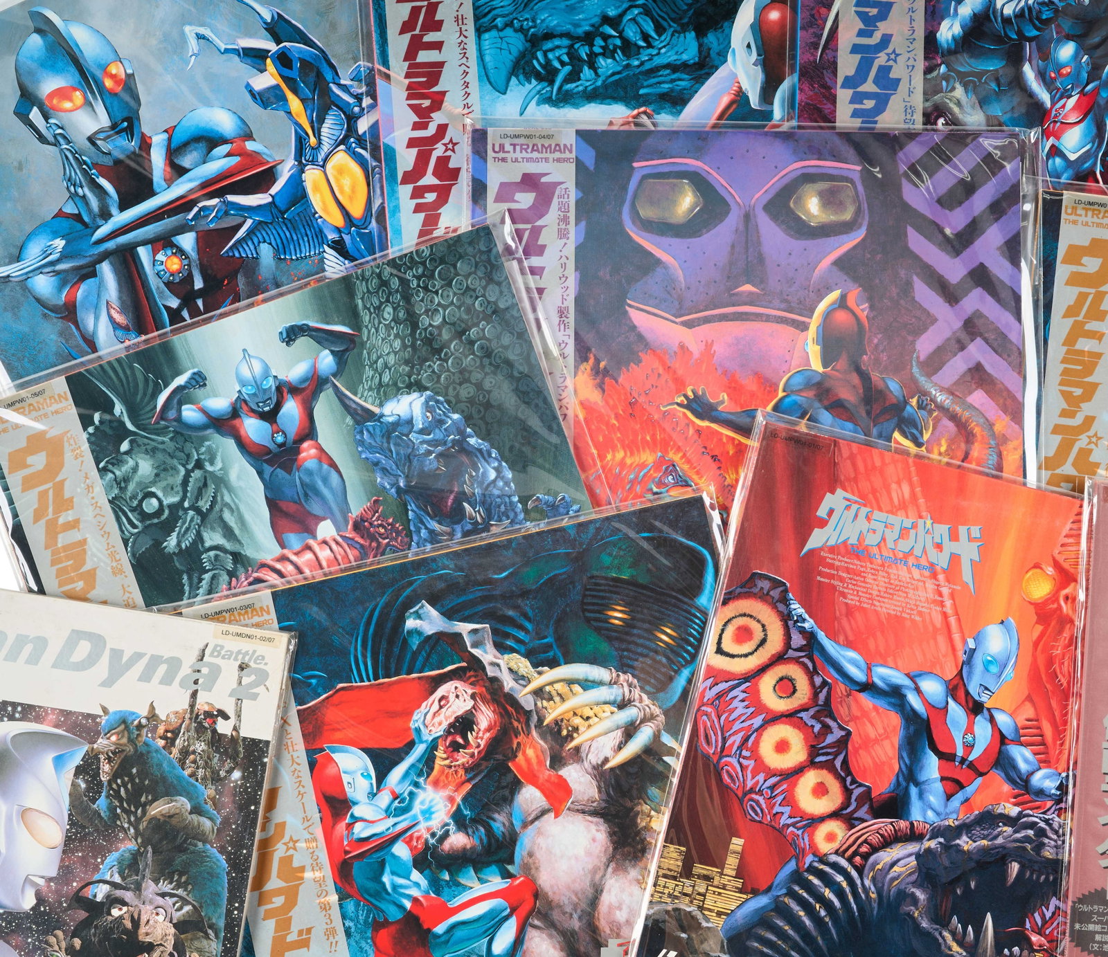 Ultraman | Japanese LaserDiscs 1993-1999 (55): A group of 55 Japanese LaserDisc releases from the Ultraman franchise and related properties, including Ultraman: The Ultimate Hero aka Ultraman Powered, Ultraman vs. Kamen Rider (1993), Ultraman