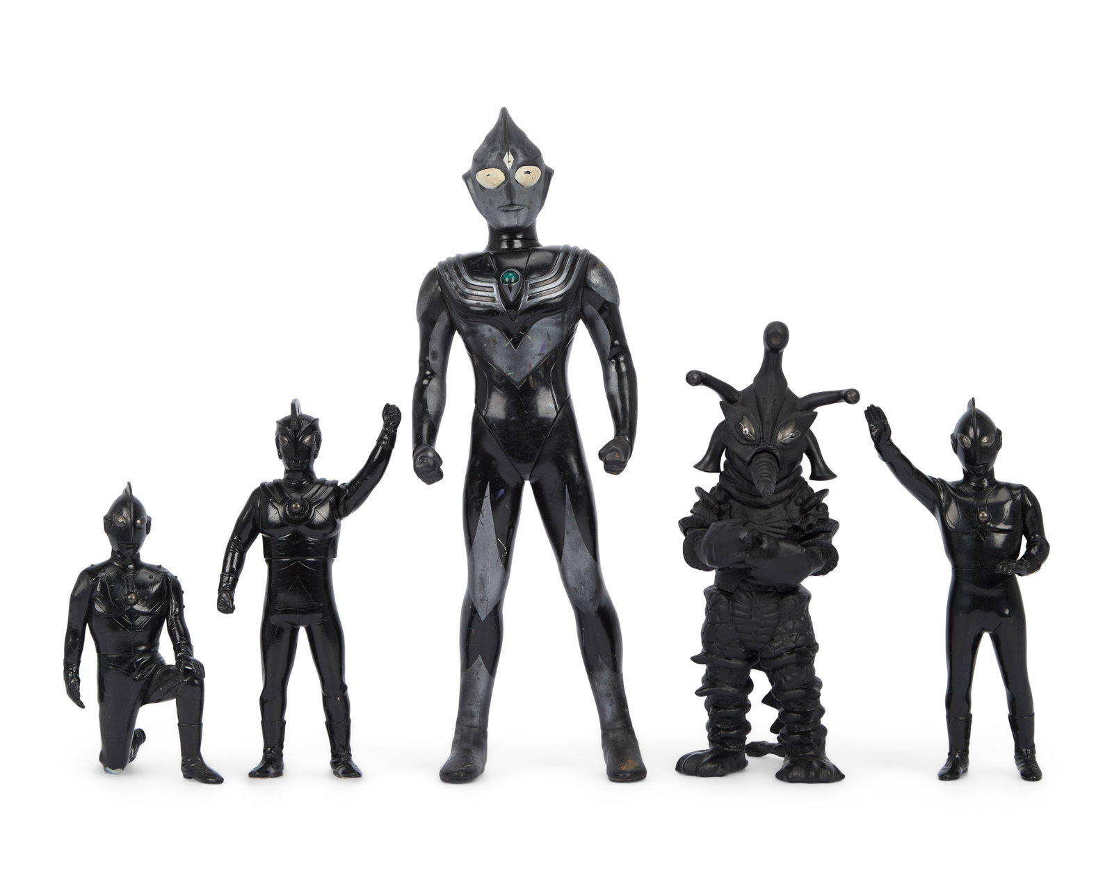 Sofubi | Ultraman Black Version Figures (9): A collection of nine Ultraman figures. Seven of these figures are limited edition Dive x CCP Black Versions of characters Ultraman, Ultraman Jack, Zoffy, Ultraseven, Ultraman Ace, Father of Ultra,
