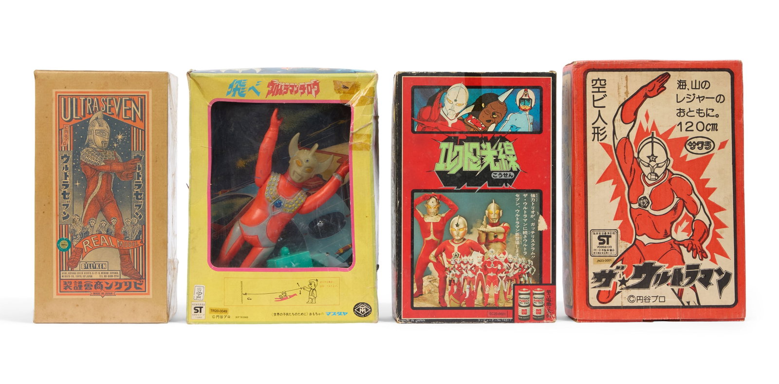 Ultraman | Boxed Figures and Collectibles (4): A collection of four boxed figures and collectibles related to various characters and properties from the Ultraman franchise. Includes: - Popy "The Ultraman" Ultraman Joneus Glowing Electro Ray