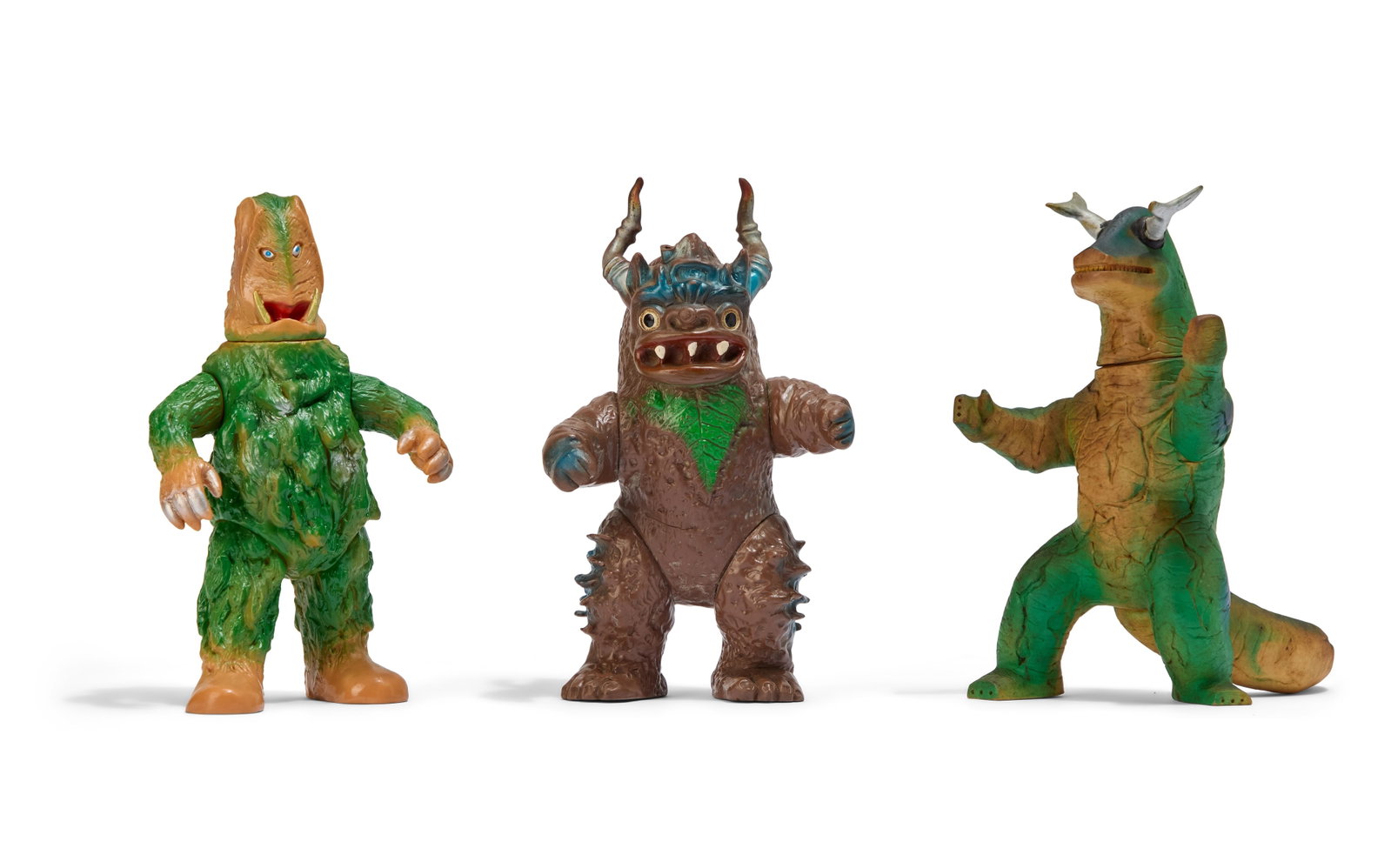 Sofubi | Vintage Kaiju Figures (3): A group of three vintage Kaiju figures, including Zagaraus (Marusan), Miclas (Bullmark), and Eleking (Bullmark). From the Estate of Sompote Sands