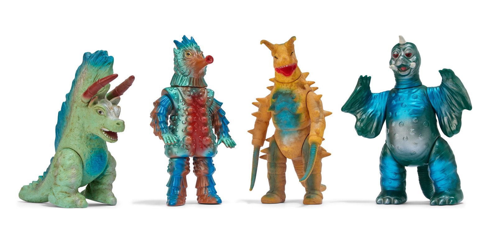 Sofubi | Vintage Bandai Kaiju Figures (4): A group of four vintage Bandai Bullmark Kaiju figures, including Peguila, Gudon, Mysteler, and Oxter. From the Estate of Sompote Sands