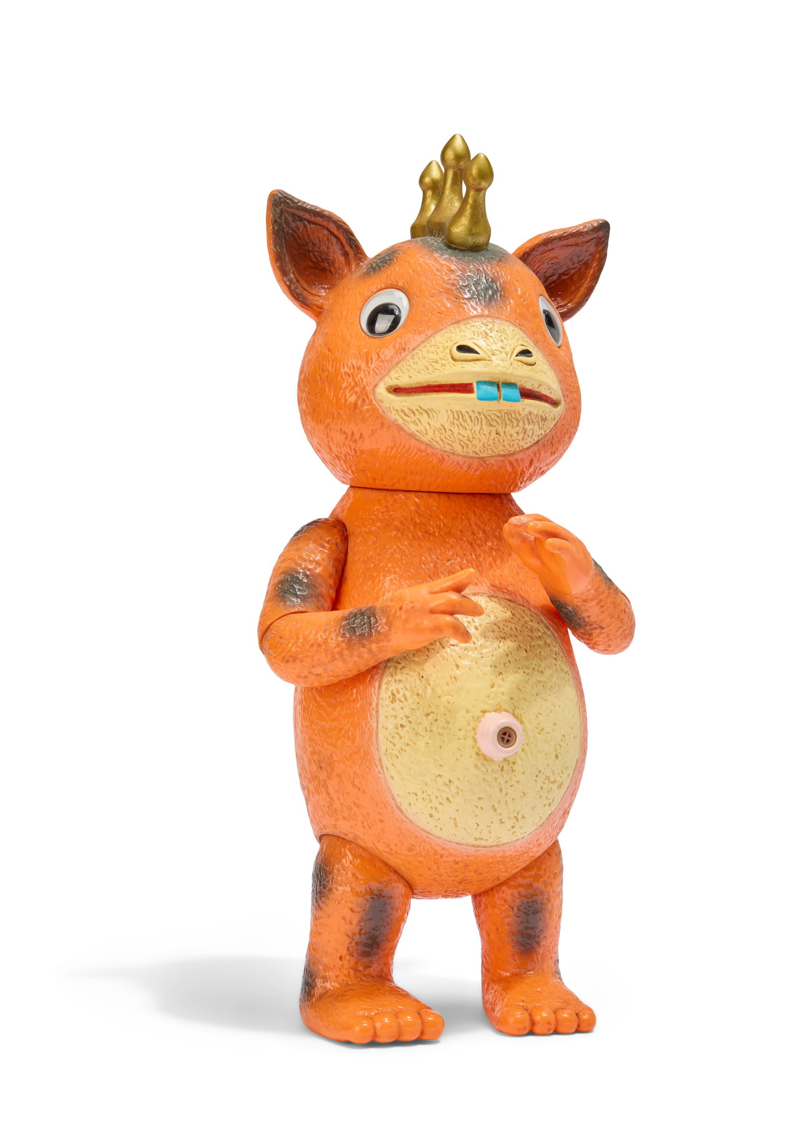 Sofubi | Booska Kaiju Giant Figure: A vintage giant Booska Kaiju sofubi figure with working squeaker, labeled on the bottom of the foot M1Go. This figure also features a sticker for the production company Tsuburaya Productions on the