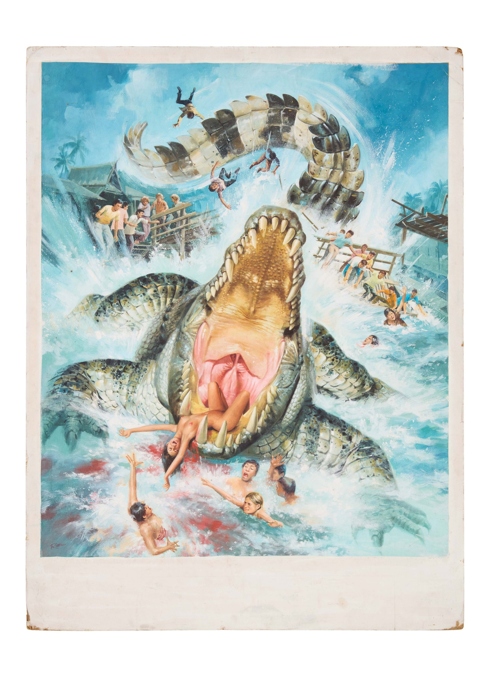Crocodile | Original Poster Artwork: An original painting on illustration board used for the one-sheet poster for the Thai horror creature feature, Crocodile (Chaiyo Productions Co., Ltd, 1979), directed by Won-se Lee. Signed