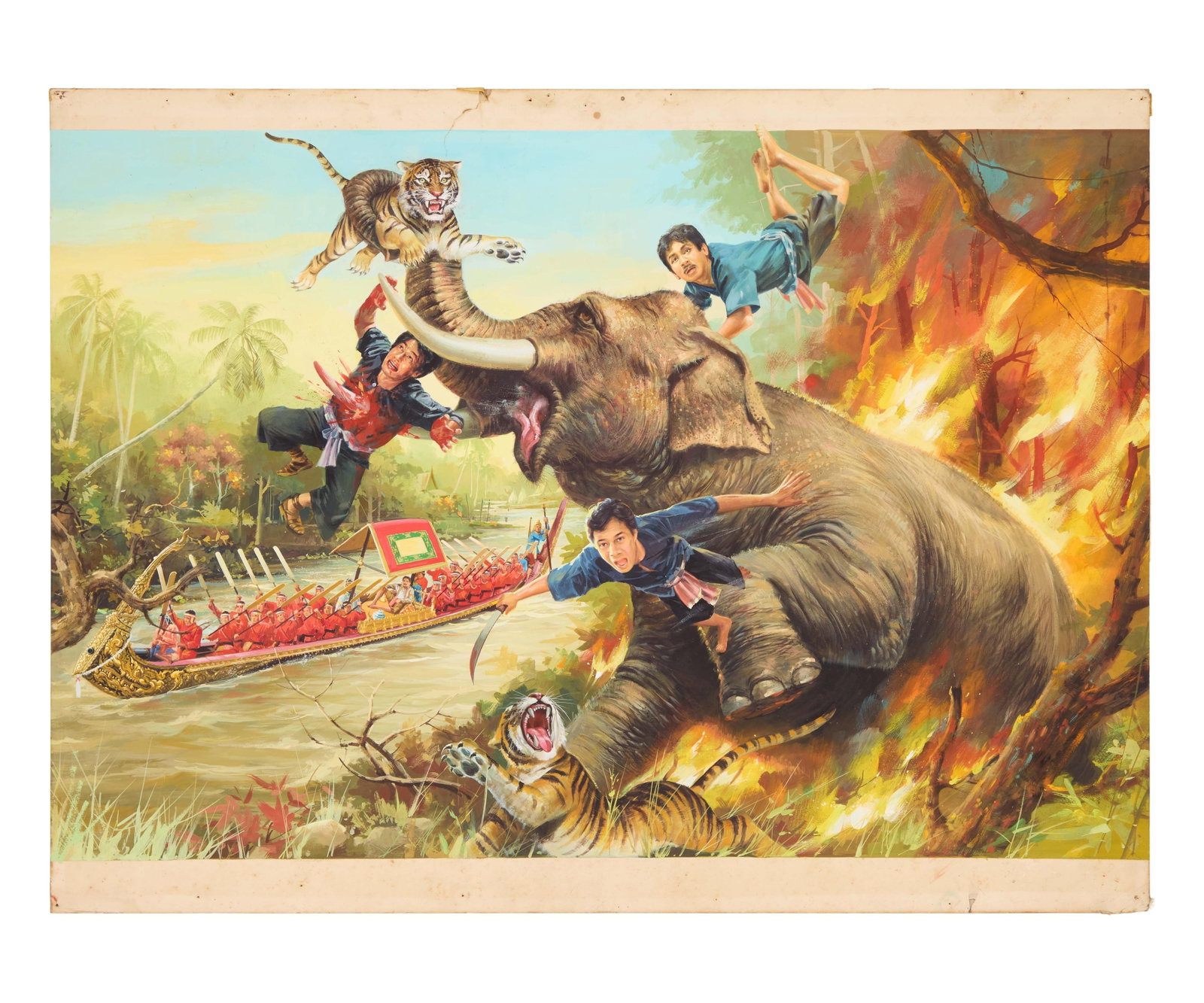 King Suea and Phanthai Norasingh | Original Poster Artwork: An original painting on illustration board used for the one-sheet poster for the Thai historical film, King Suea and Phanthai Norasingh (Chaiyo Productions Co., Ltd., 1982), directed by Neramit.