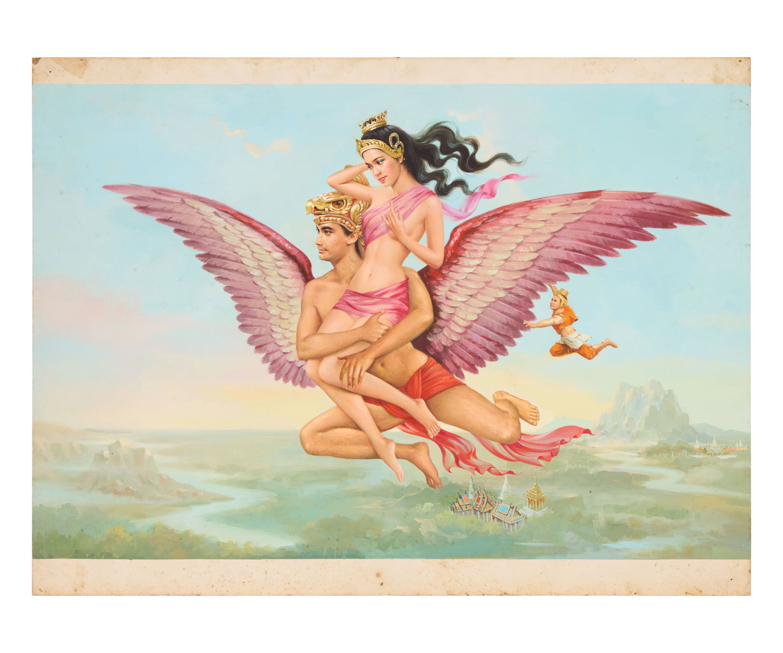 Ka Kee | Original Poster Artwork with Painted Title Card: An original painting on illustration board used for the one-sheet poster for the Thai film, Ka Kee (Chaiyo Productions Co., Ltd., 1980), directed by Neramit. Artist unknown. Together with the