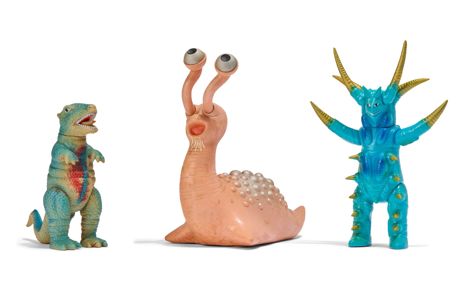 Sofubi | Vintage Kaiju Figures (3): A group of three vintage Kaiju figures, including Giant Namegon (M1), Gorosaurus (Bullmark), and Darkron (Bullmark - Yamanaya Blue Variant). From the Estate of Sompote Sands