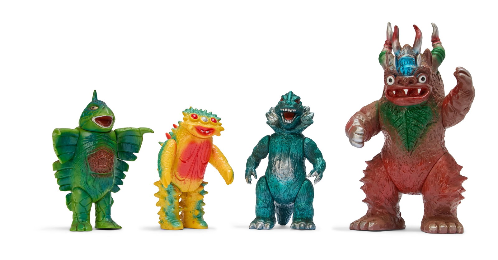 Sofubi | Vintage Bandai Kaiju Figures (4): A group of four vintage Bandai Bullmark Kaiju figures, including Miclas, Beacon, Jirahs, and Bemstar. From the Estate of Sompote Sands