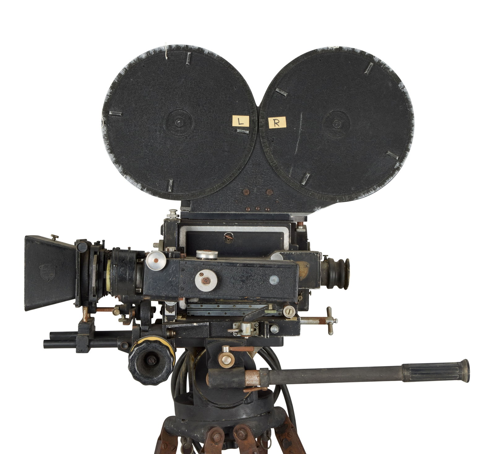 Mitchell | Vintage 35mm Motion Picture Camera: An original Mitchell brand NC model 35mm motion picture camera (serial no. 536) with a Japanese B.Y.L. brand matte box, and a Japanese Doi Kosakusho brand adjustment apparatus (serial no. 17).