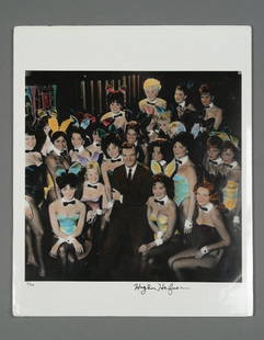 PLAYBOY: Hugh Hefner Signed Photograph: Photograph signed ("Hugh M. Hefner"), hand-colored, being a limited edition print, number 12/250, 11 by 14 inches, no date, having Playboy stamp at bottom right corner, excellent condition. Here, a