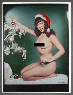 PLAYBOY: Hugh Hefner Signed Bettie Page Poster: Limited edition poster, number 112/750, signed ("Hugh M. Hefner"), being a nude portrait of Bettie Page, 35 by 26 ½ inches, shrink wrapped to board of slightly larger size, no date, excellent