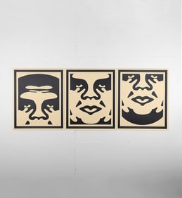 Shepard Fairey OBEY FACE (CREAM) SIGNED LITHOGRAPH SET of 3 ca. 2018