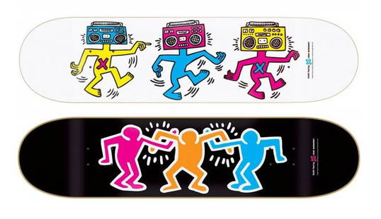 Keith Haring Untitled (skateboard set of 2) ca. 2018: Keith Haring Untitled (skateboard set of 2) ca. 2018 Dimensions: 33 H x 8 W in. Skateboard decks