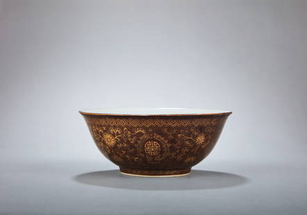 Shende Hall Black Gold Floral Pattern Bowl, Qing Dynasty: Shende Hall Black Gold Floral Pattern Bowl, Qing Dynasty