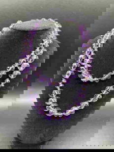 Vintage Amethyst - Victorian Hand-Cut Beaded: Victorian Hand-Cut Amethyst Beaded Necklace (70 Beads) with Brass beads in-between. Necklace is 35" in length. There is a reserve price of $400.00