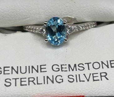 Sterling Silver Ring Natural Topaz: SUN 925 Silver ring with Topaz center gemstone. Size 7. See photos for details and condition. New in Box