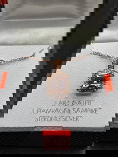 Pink LG Sapphire Necklace: Sterling Silver Lab Created Pink Sapphire Square necklace, see photos for details and condition. New in Box