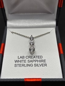 White LG Sapphire Three Stone Necklace