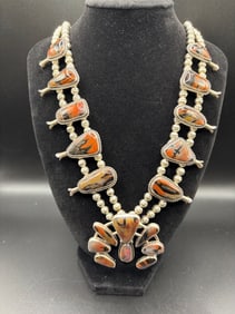 Navajo Squash Blossom Necklace - Picture Agate