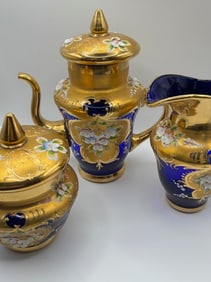 Vintage Murano Colbolt Blue and Gold Tea Set (3 pc.)