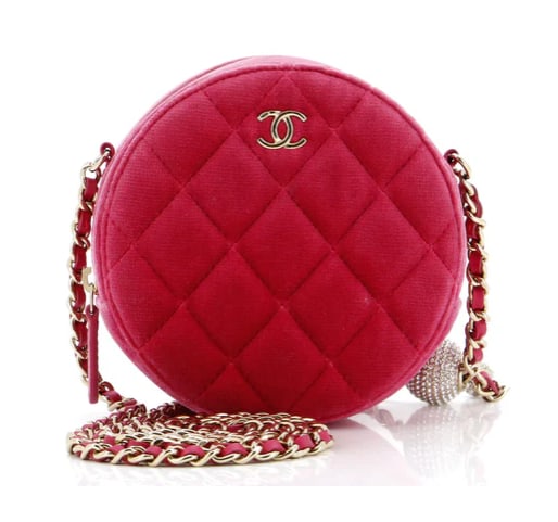 Chanel Round Velvet Quilted Evening Bag with Chain