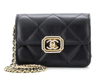 Chanel Crystal Geometric Frame CC Clutch with Chain Quilted Calfskin