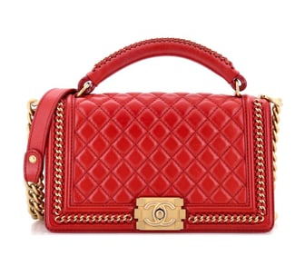 Chanel Chain Handle Boy Flap Bag Quilted Calfskin Old Medium