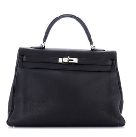 Hermes Kelly Handbag Noir Togo with Palladium Hardware 35