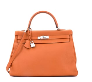 Hermes Kelly Handbag Orange H Togo with Palladium Hardware 35