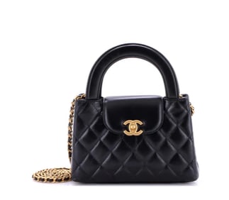 Chanel Kelly Top Handle Shopping Bag Quilted Shiny Aged Calfskin Mini