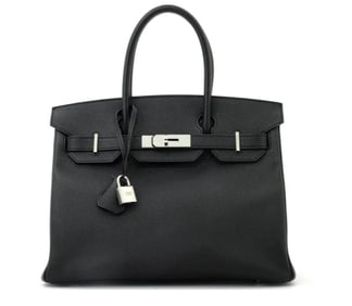 Hermes Birkin Handbag Noir Epsom with Palladium Hardware 30