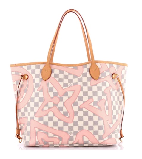 Louis Vuitton Neverfull NM Tote Limited Edition Damier Tahitienne MM: Louis Vuitton Damier Azur Giant LV & Monogram Flowers Neverfull MM Tote The Louis Vuitton Neverfull MM in the limited edition Damier Azur Giant LV & Monogram Flowers design is a playful twist on a tim
