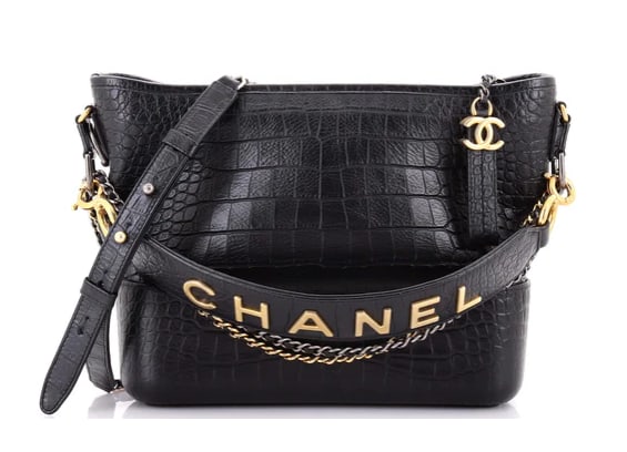 Chanel Gabrielle Hobo with Logo Handle Crocodile Embossed Calfskin Medium: Chanel Gabrielle Hobo Bag – Black Croc-Embossed Leather with Gold Hardware Turn heads with this stunning Chanel Gabrielle Hobo Bag. Crafted from black croc-embossed leather, this versatile bag