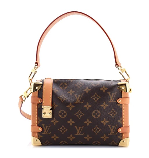Louis Vuitton Side Trunk Handbag Monogram Canvas GM: Louis Vuitton Petite Malle Souple – Monogram Canvas with Gold Hardware Travel-inspired elegance meets everyday functionality in the Louis Vuitton Petite Malle Souple. Crafted from the iconic
