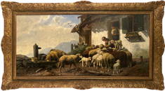 Christian Mali (1832-1906) - Zwei B&#228;uerinen mit Schafen 1877