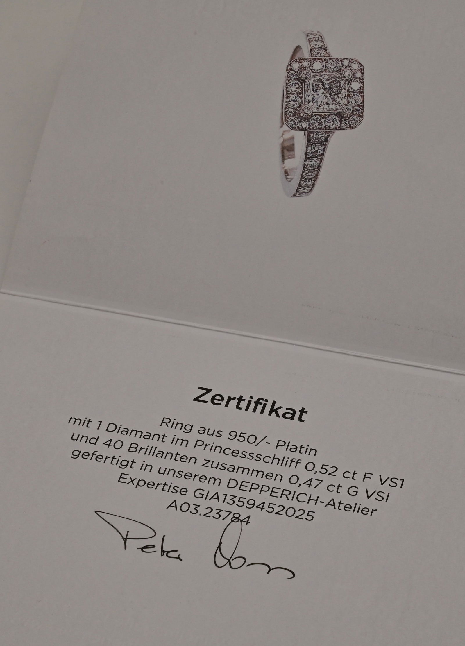 Platin RIng mit Princessschiff Diamant - 5