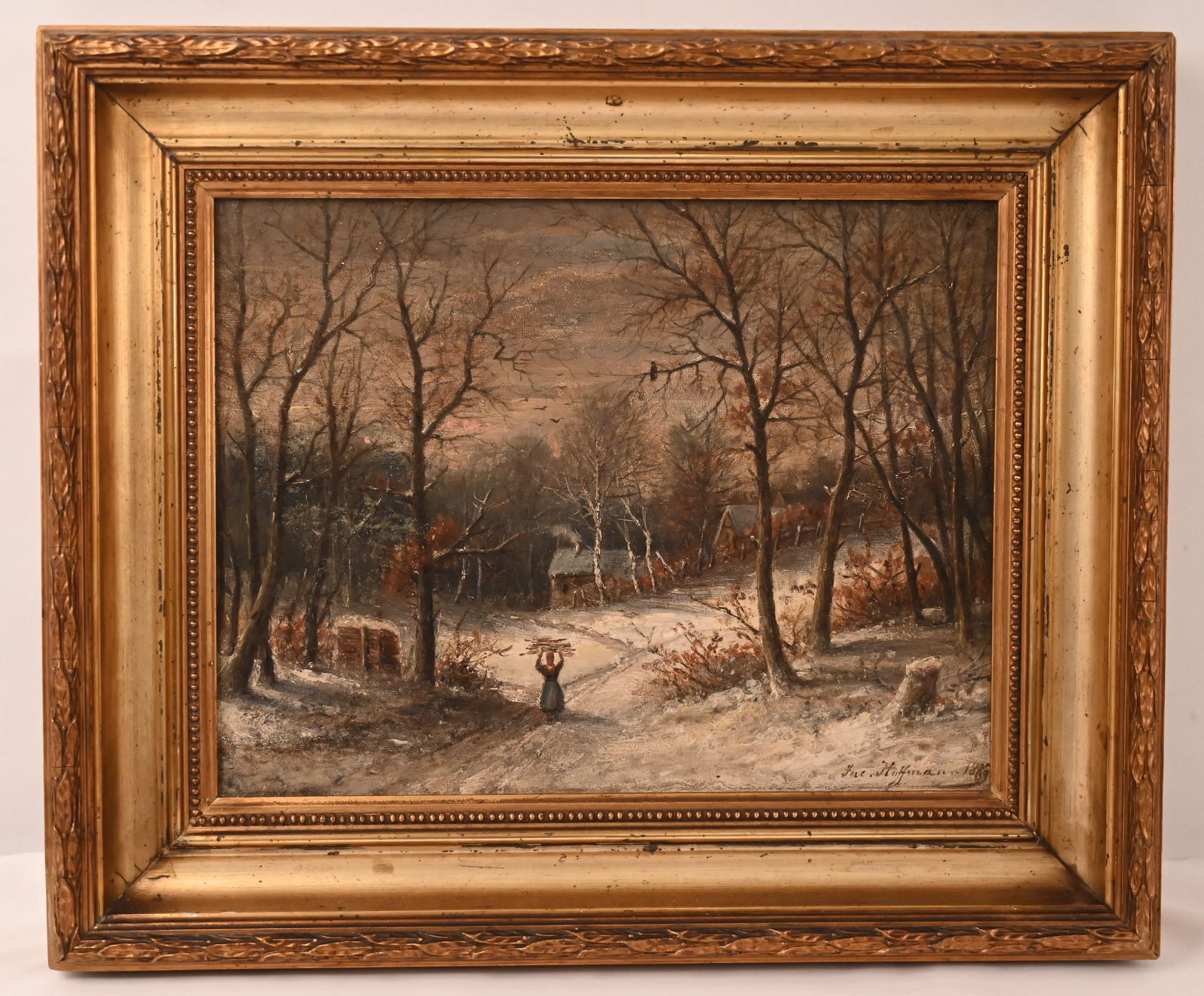 Jakob Hoffmann (1852 - 1903) - Winterlandschaft mit Holz sammelnder Frau (1 of 6)