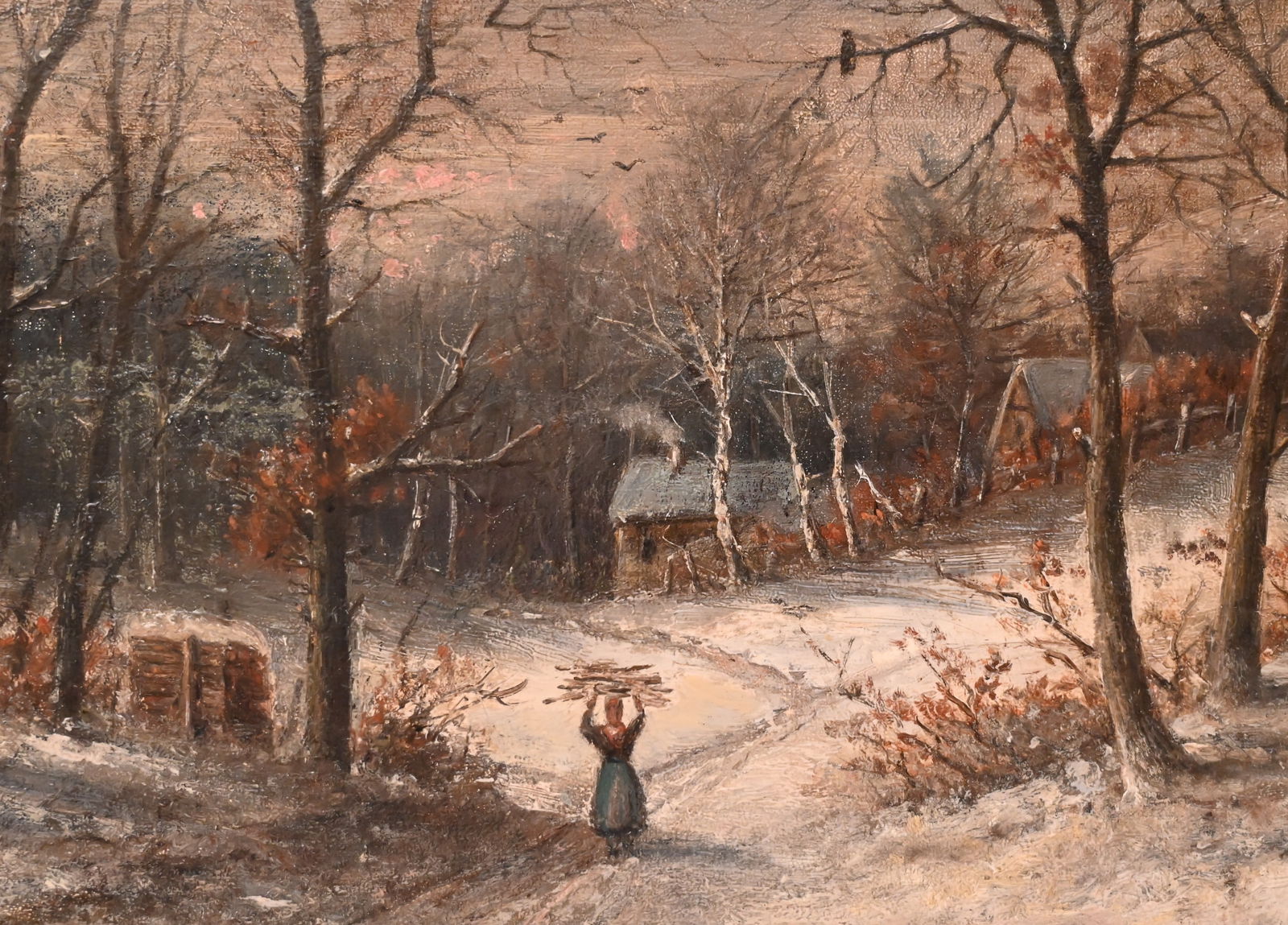Jakob Hoffmann (1852 - 1903) - Winterlandschaft mit Holz sammelnder Frau - 2