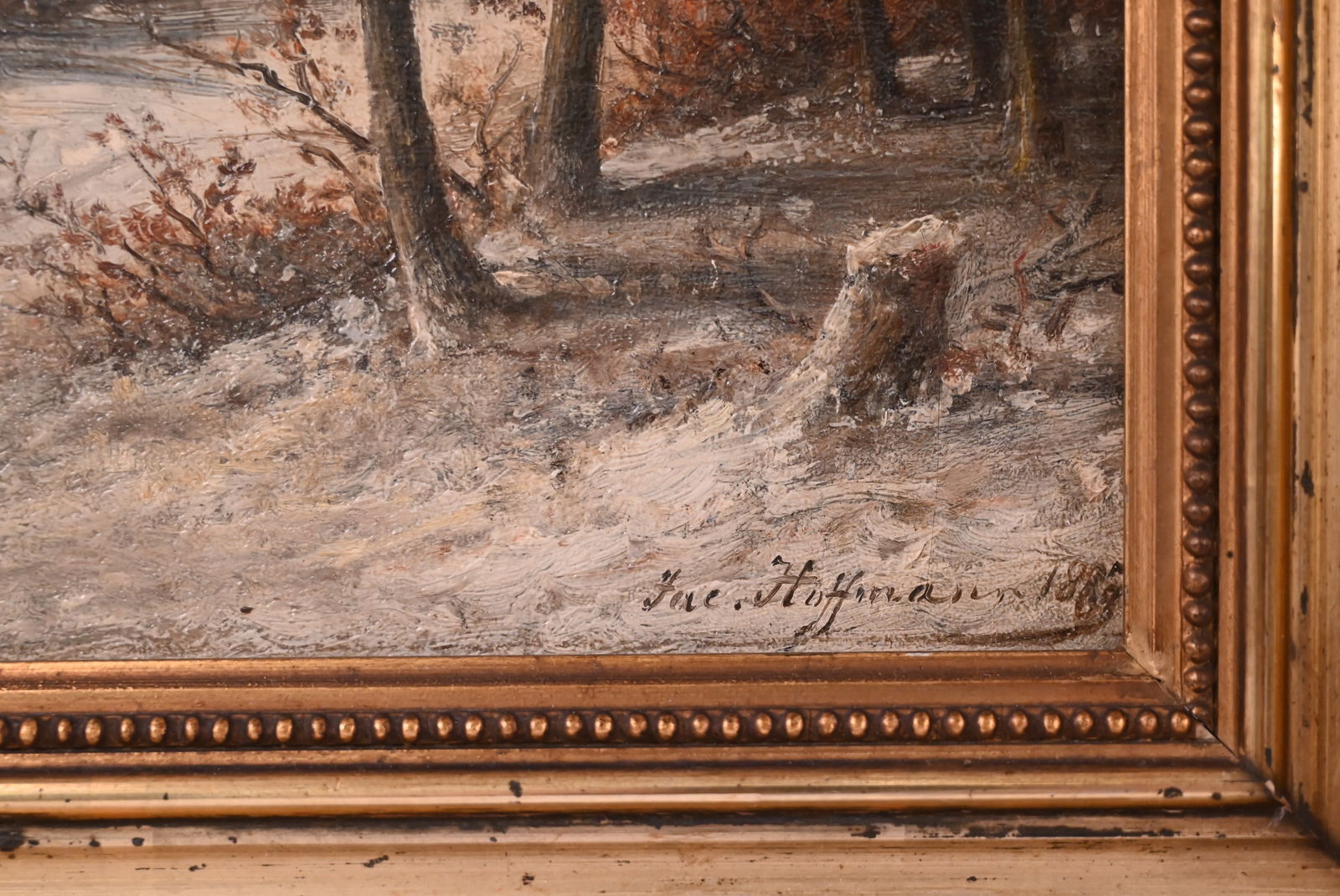 Jakob Hoffmann (1852 - 1903) - Winterlandschaft mit Holz sammelnder Frau - 3