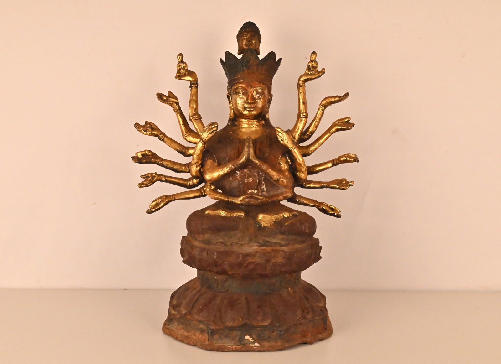 Tibetische vergoldete Bronze-Mehrarmige Doppelköpfige Gottheit, 19. Jh. (1 of 5)