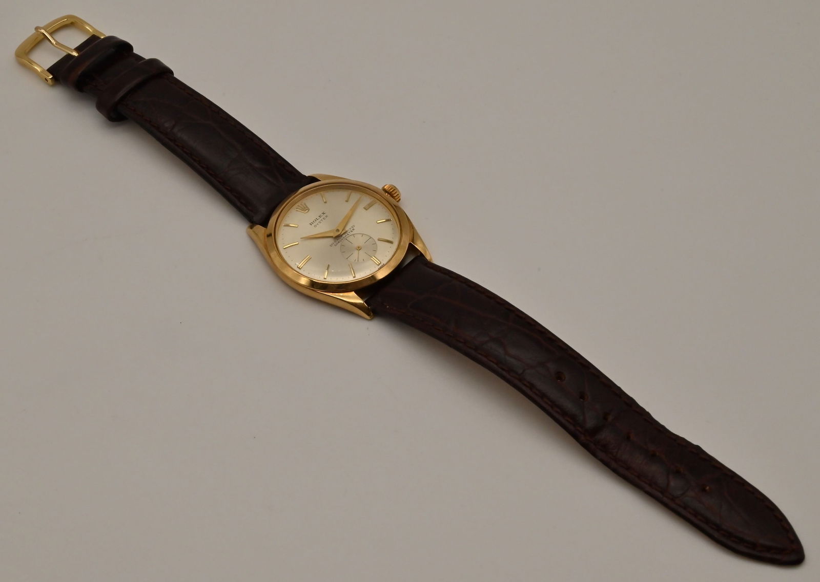 Vintage Rolex Oyster Veriflat Precision Herrenarmbanduhr, aus 18 Karat GG. - 5